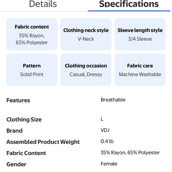 VDJ Autumn Button V-Neck 3/4 sleeve Soft Comfy Dressy Casual Top~Large~NEW - Picture 8 of 8